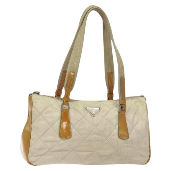 PRADA Quilted Hand Bag Nylon Beige Silver Auth - Picture 11 of 16